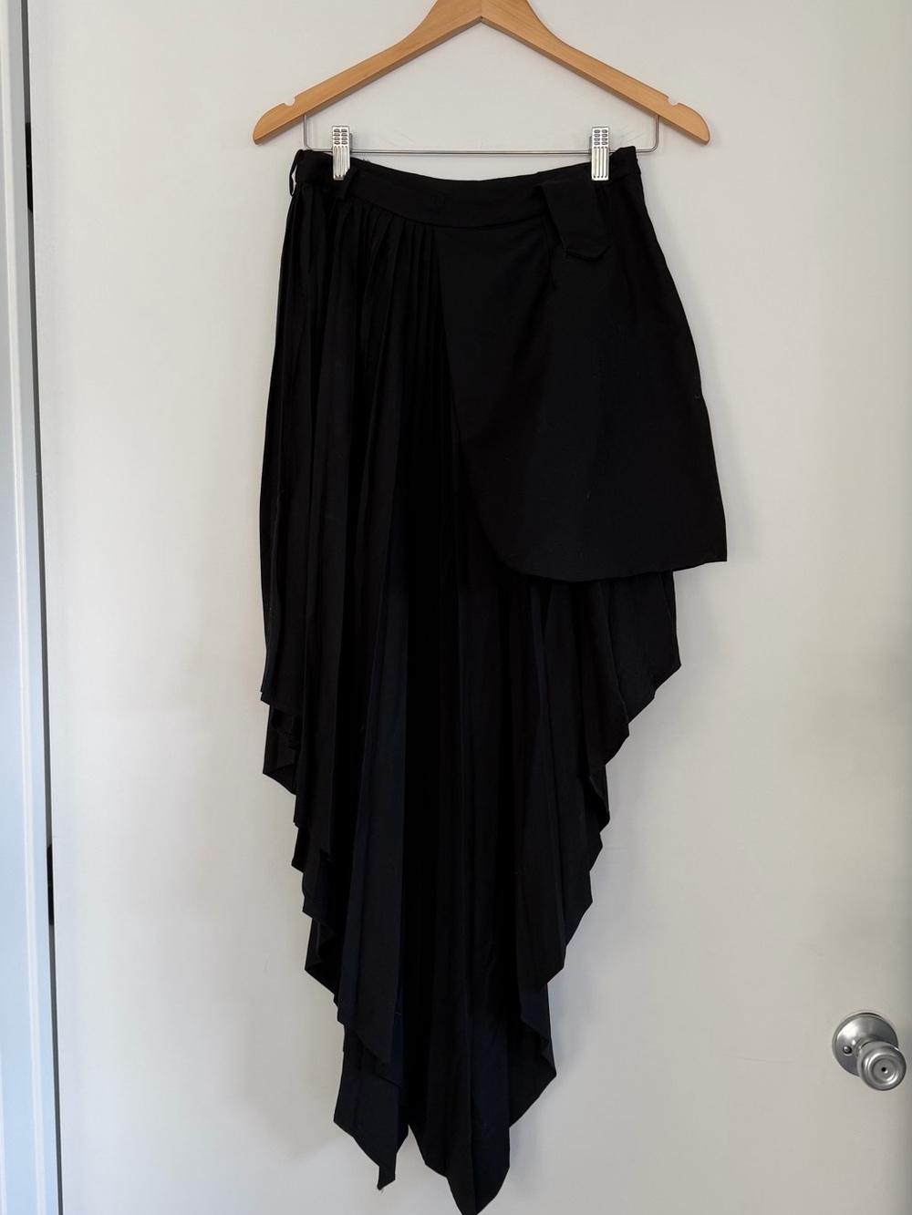 Black Asymmetrical Pleated Maxi Skirt Tailored Wrap Avant Garde